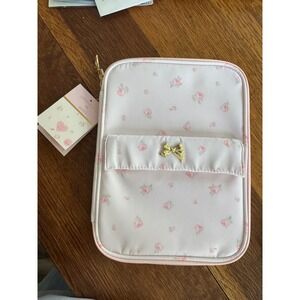 LoveShackFancy x Yoobi Tech Organizer Pink Floral Rose Gold Bow Zip Case NEW